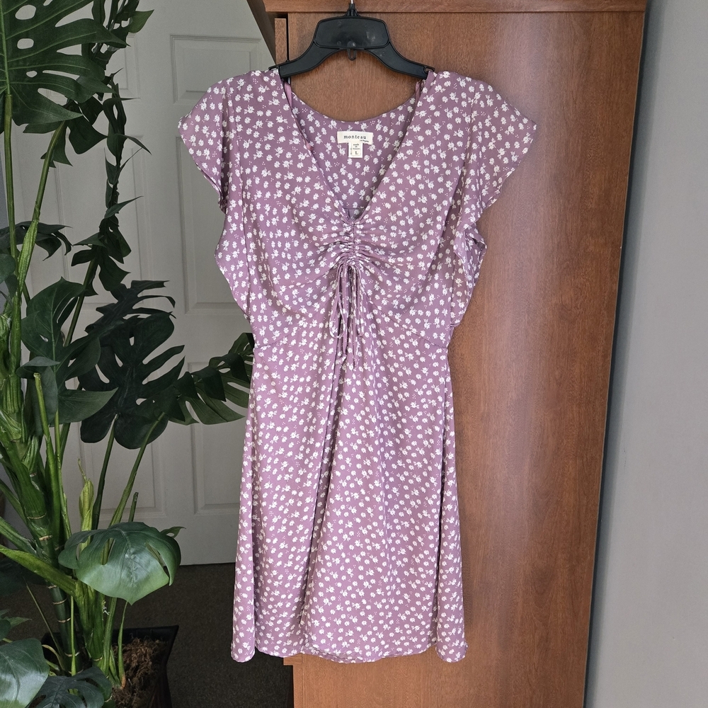 Monteau Mauve Floral Drawstring Mini Dress
